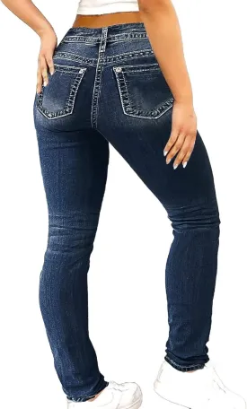 Flamingals Women's Butt Lifting Tummy Control Bootcut Jeans Skinny Leg Mid Rise Stretchy Denim Jeans