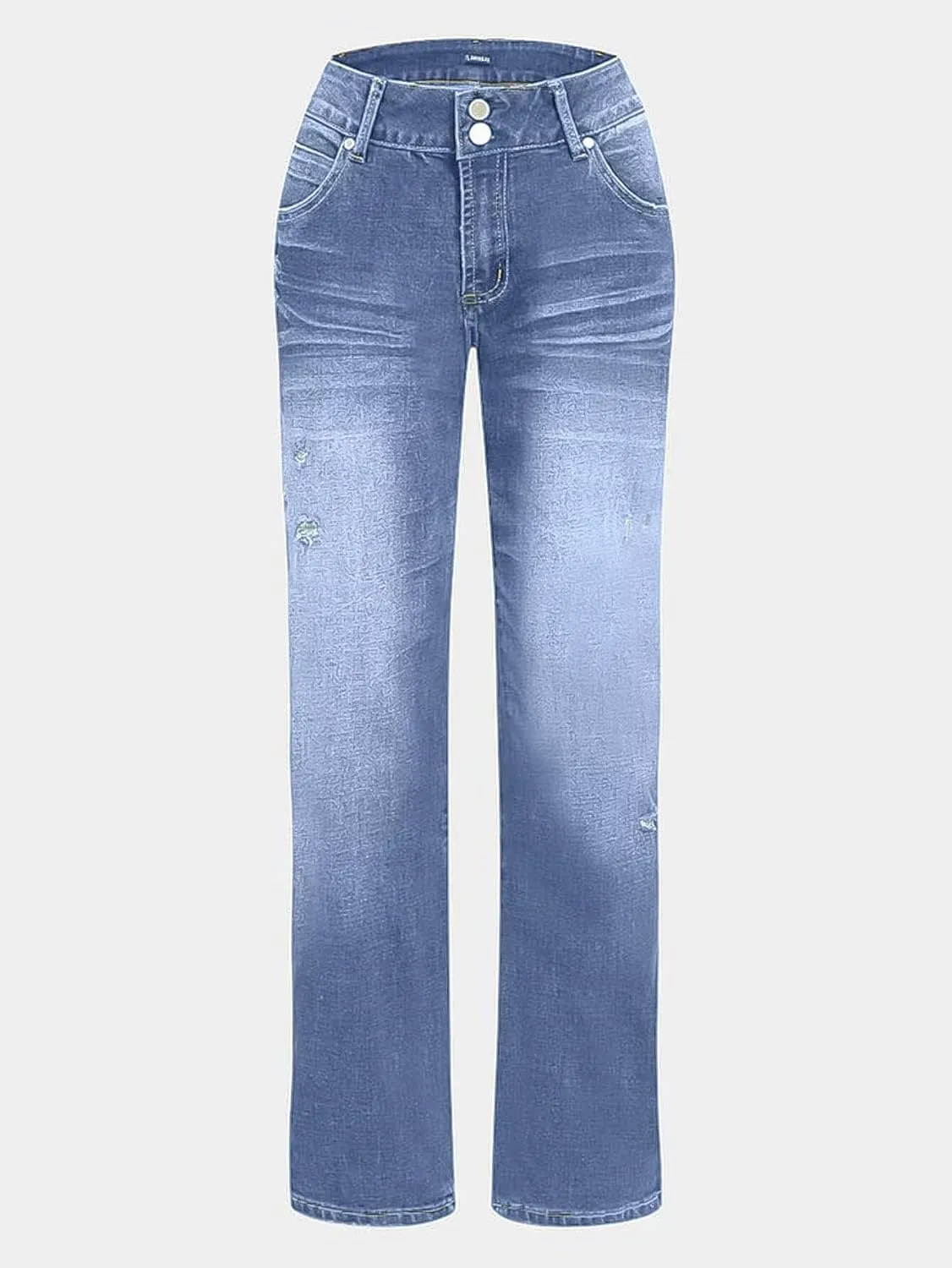 Flamingals Women's Low Rise Straight Leg Jeans Stretchy Ripped Raw Hem Casual Denim Jeans