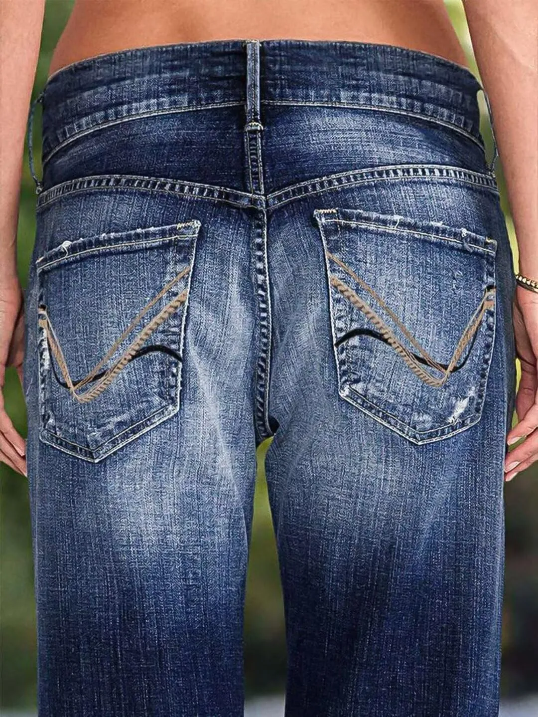Flamingals Women's Low Rise Straight Leg Jeans Stretchy Ripped Raw Hem Casual Denim Jeans