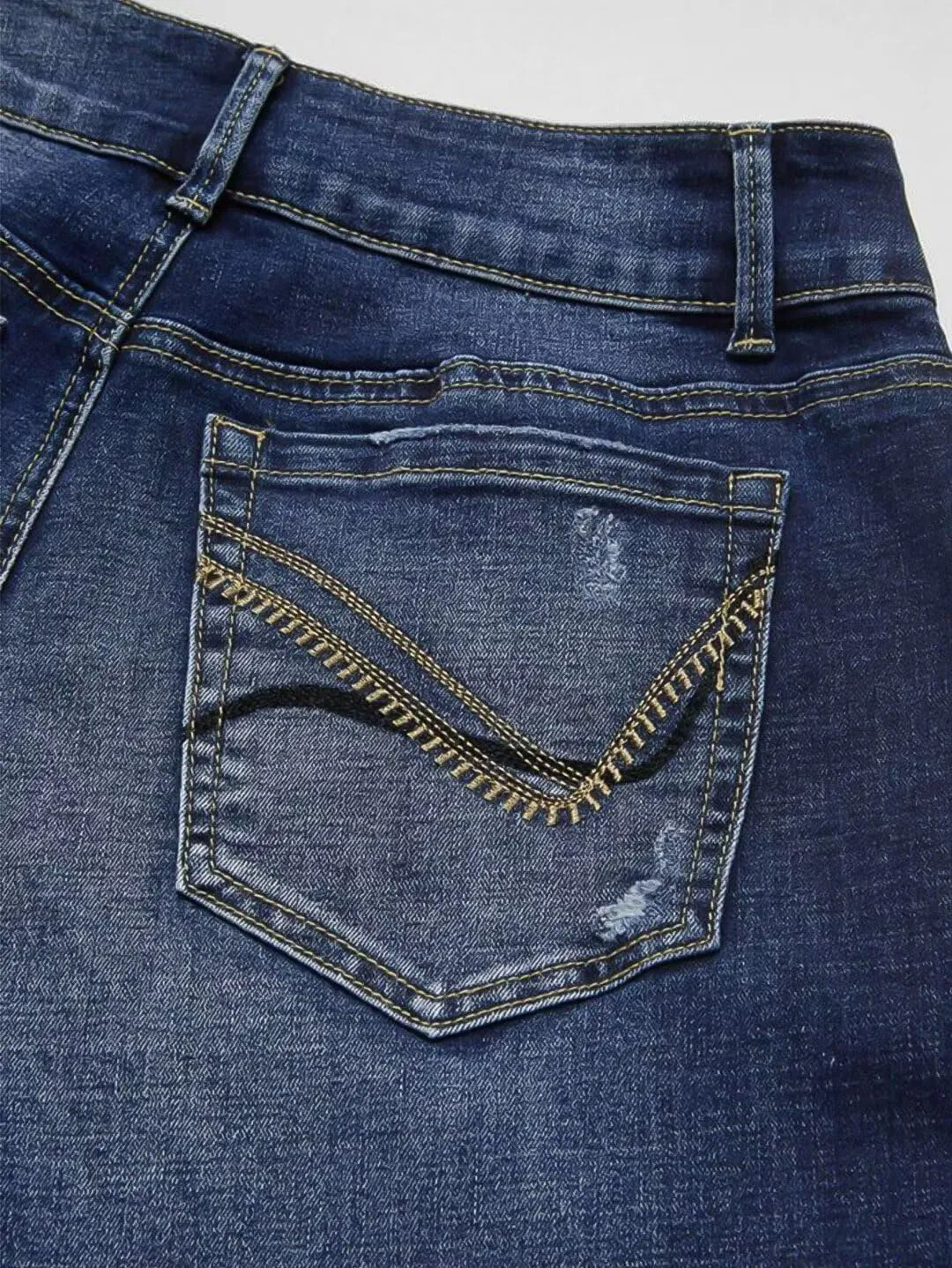 Flamingals Women's Low Rise Straight Leg Jeans Stretchy Ripped Raw Hem Casual Denim Jeans