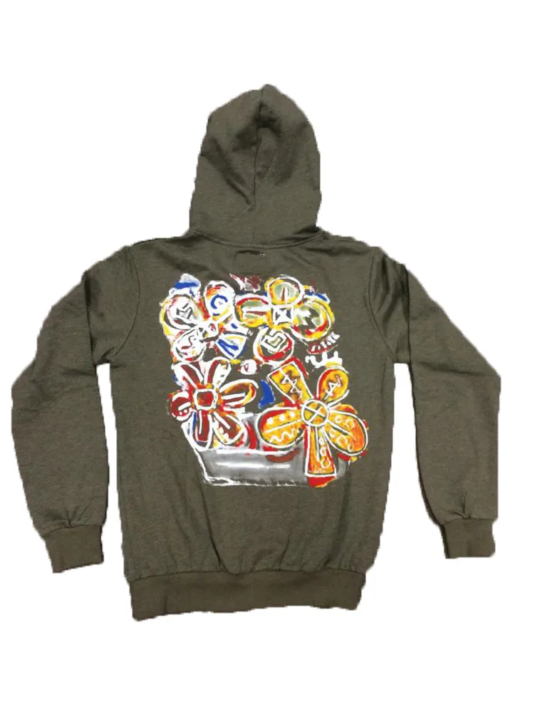 Floral Zip Hoodie - Olive