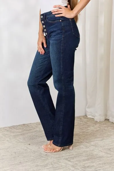 Full Size Button-Fly Straight Jeans