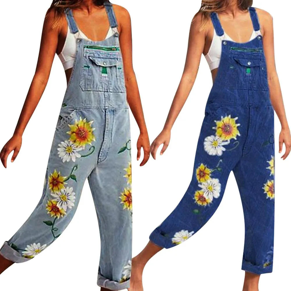 Funki Buys | Pants | Women's  Fashion Daisy Print Bib Overalls