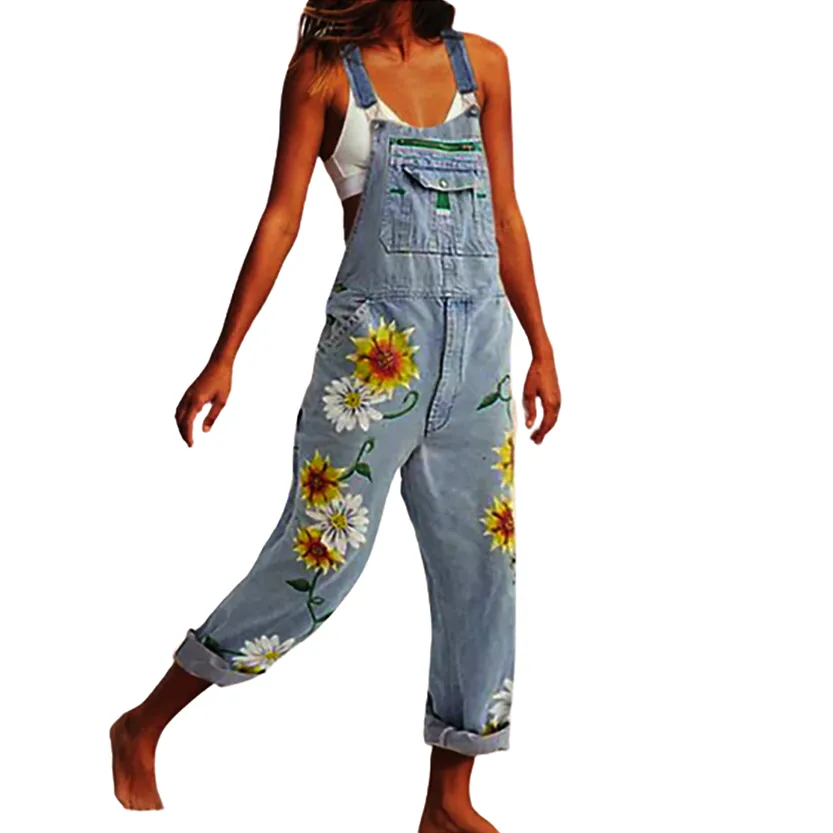 Funki Buys | Pants | Women's  Fashion Daisy Print Bib Overalls