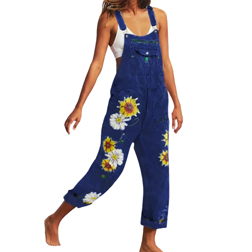 Funki Buys | Pants | Women's  Fashion Daisy Print Bib Overalls