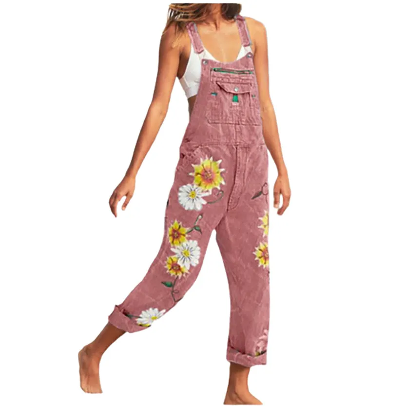 Funki Buys | Pants | Women's  Fashion Daisy Print Bib Overalls