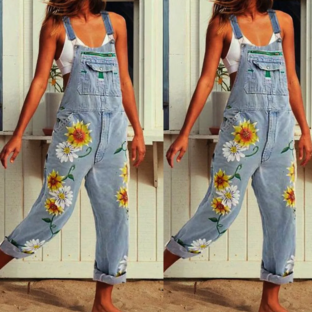 Funki Buys | Pants | Women's  Fashion Daisy Print Bib Overalls