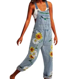 Funki Buys | Pants | Women's  Fashion Daisy Print Bib Overalls