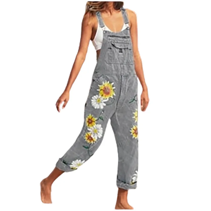Funki Buys | Pants | Women's  Fashion Daisy Print Bib Overalls