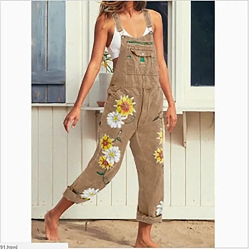 Funki Buys | Pants | Women's  Fashion Daisy Print Bib Overalls