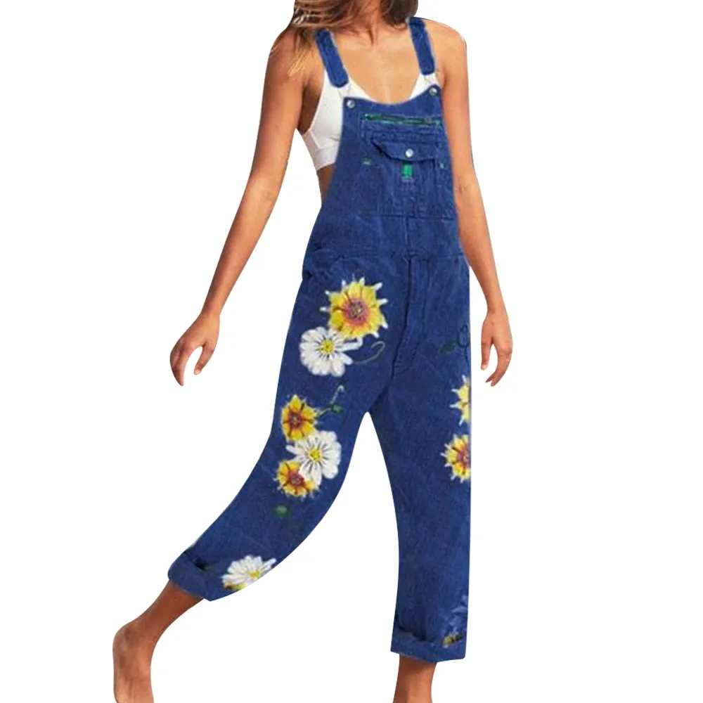 Funki Buys | Pants | Women's  Fashion Daisy Print Bib Overalls