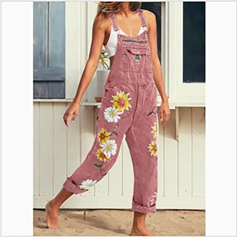 Funki Buys | Pants | Women's  Fashion Daisy Print Bib Overalls