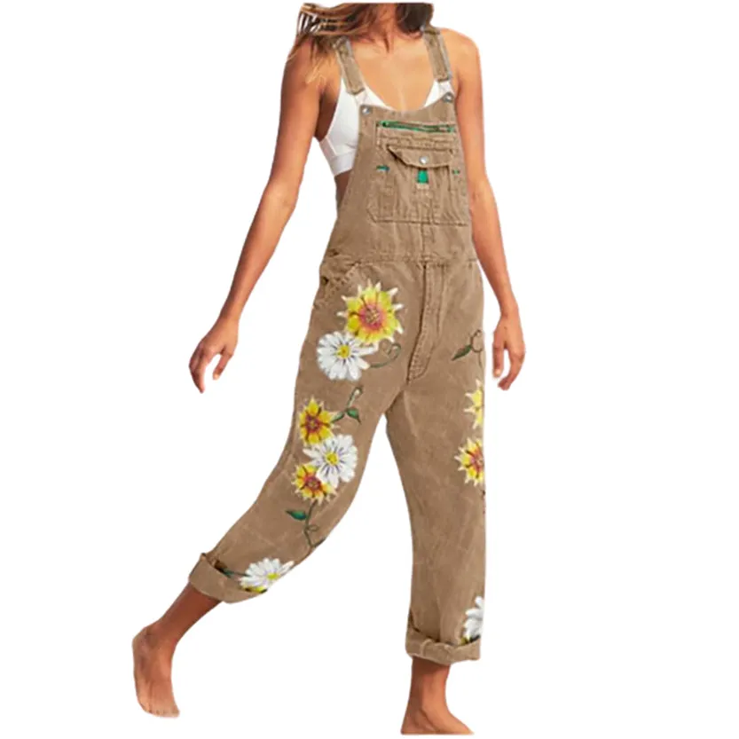 Funki Buys | Pants | Women's  Fashion Daisy Print Bib Overalls