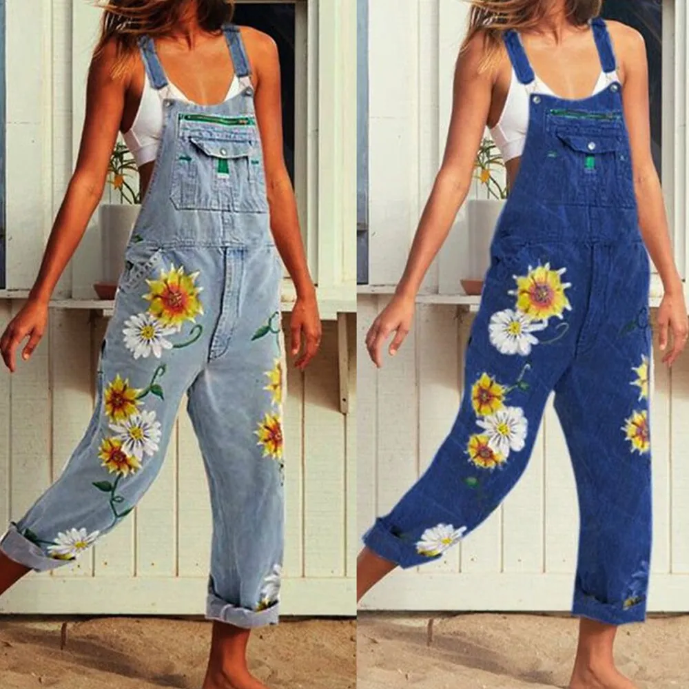 Funki Buys | Pants | Women's  Fashion Daisy Print Bib Overalls