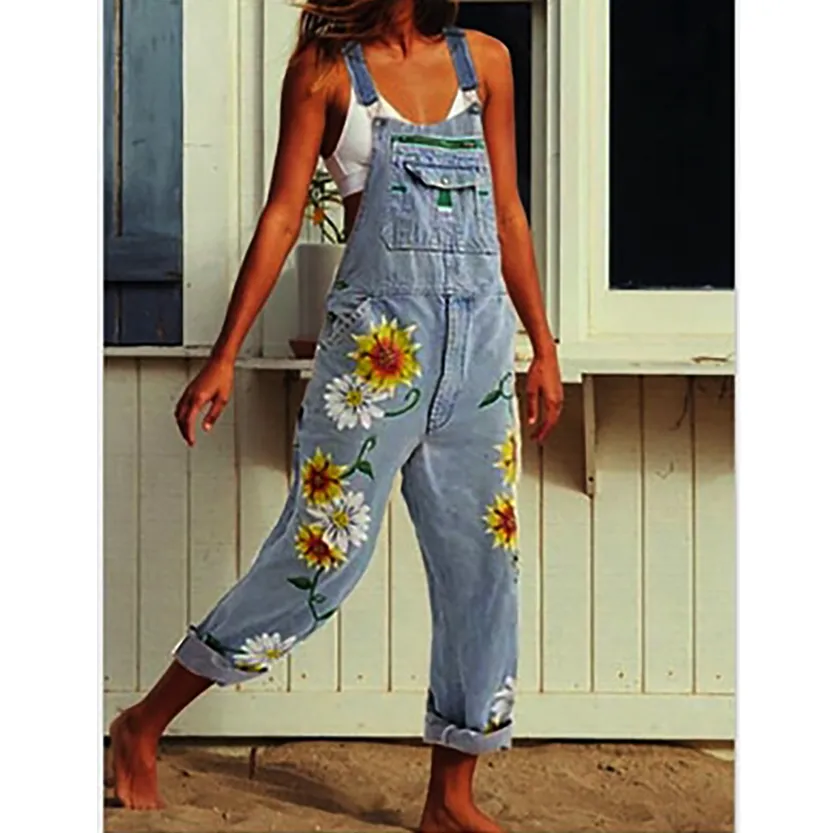 Funki Buys | Pants | Women's  Fashion Daisy Print Bib Overalls