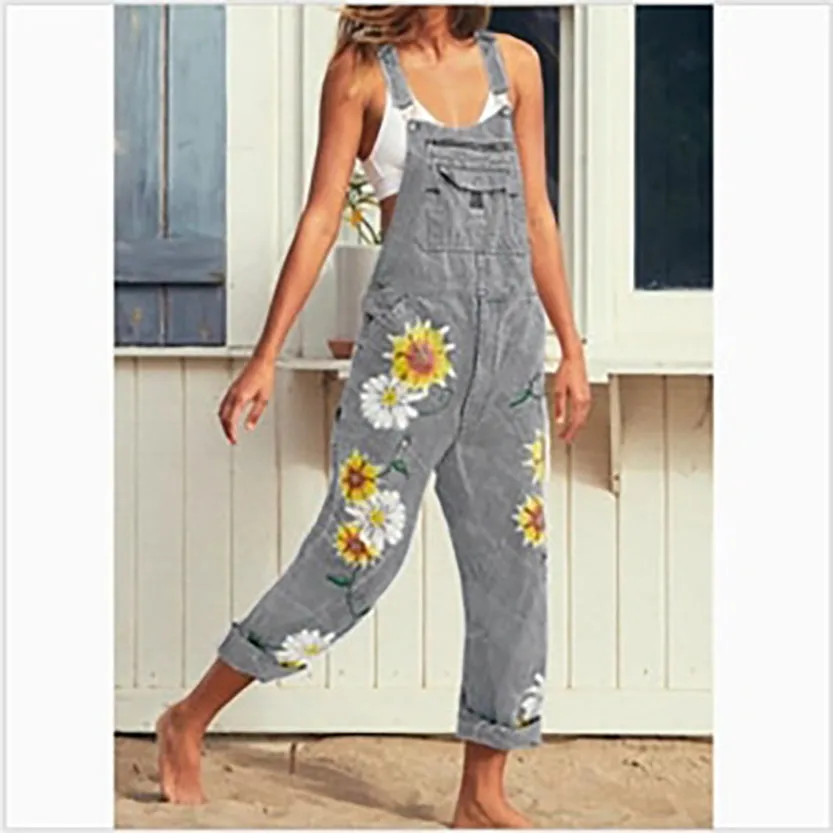 Funki Buys | Pants | Women's  Fashion Daisy Print Bib Overalls