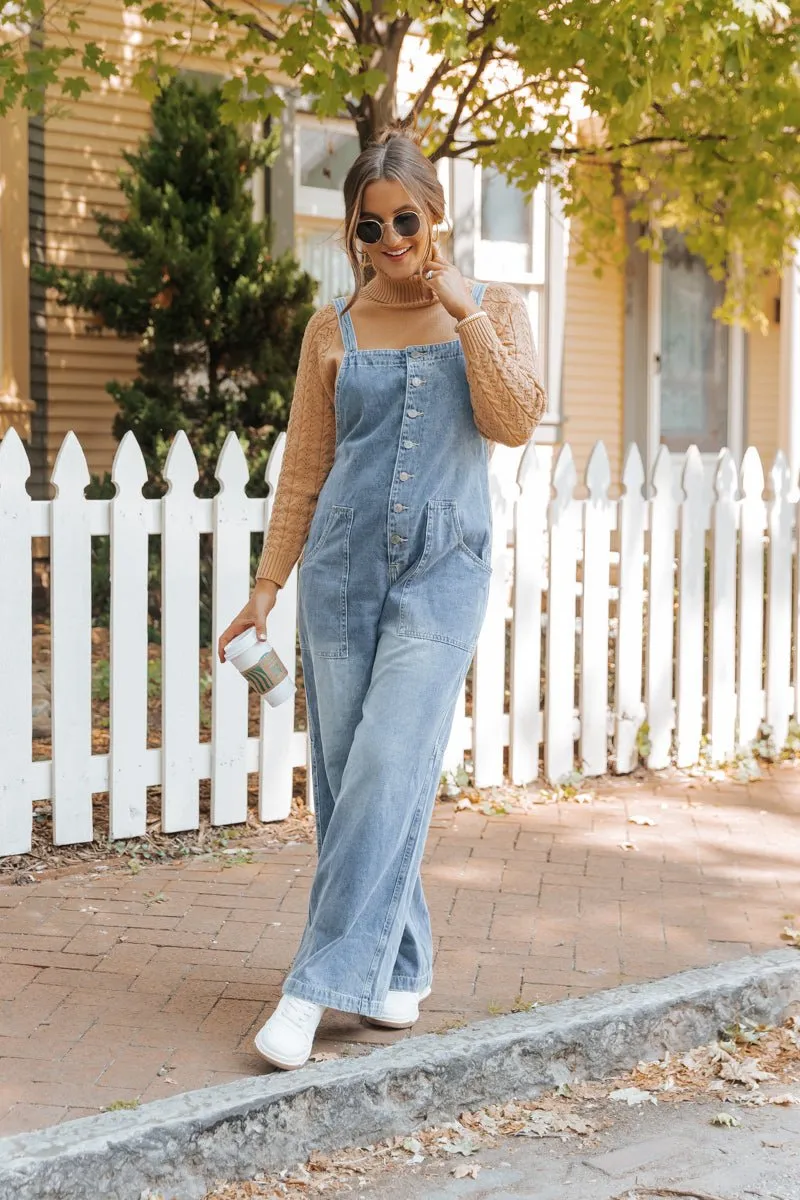 Georgia Wide Leg Denim Overalls - FINAL SALE