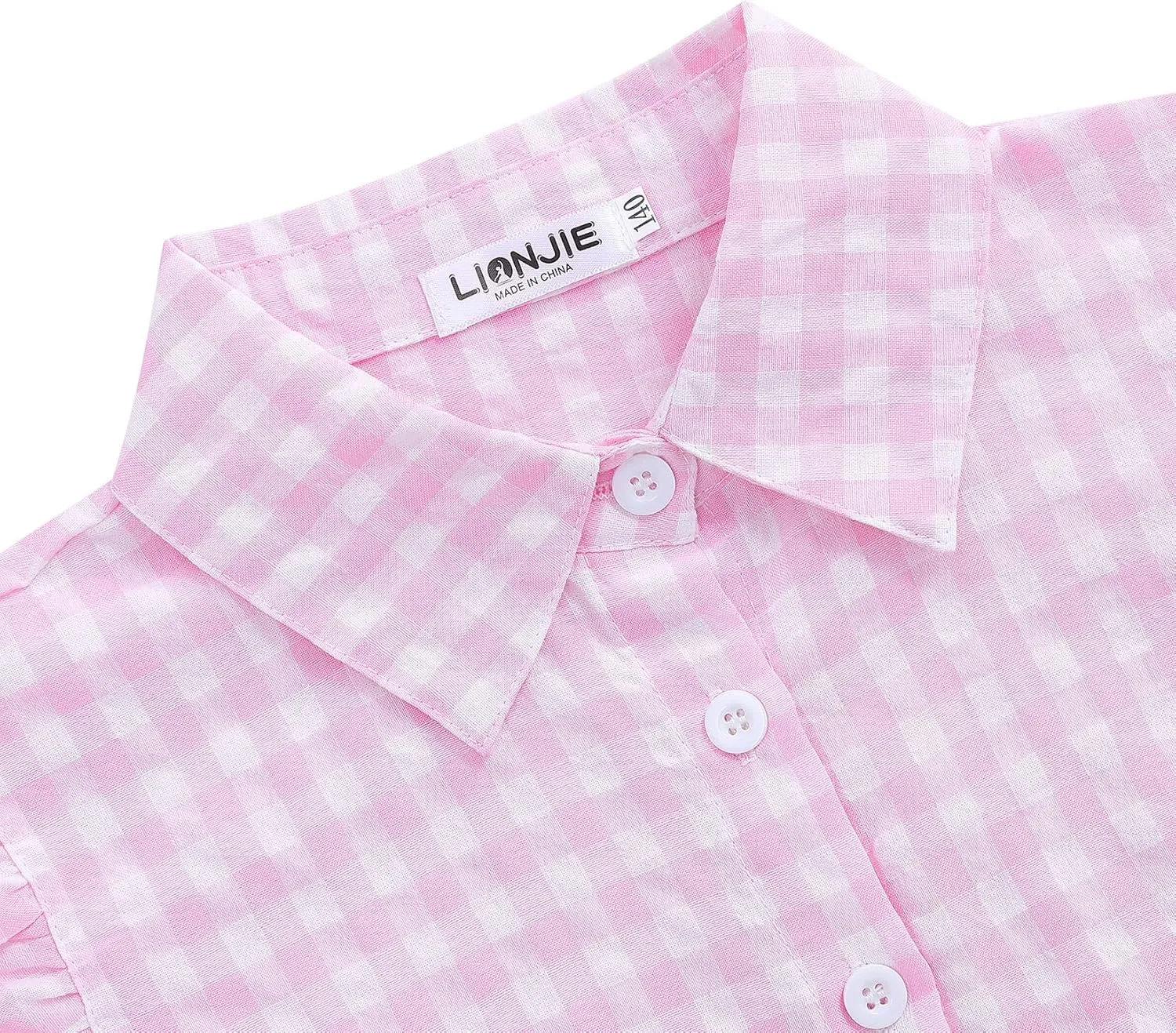 Girls Sleeveless Plaid Button Down Shirt Summer Crop Tops Tie Knot Ruffle Sleeve Shirt Blouse 3-12Y