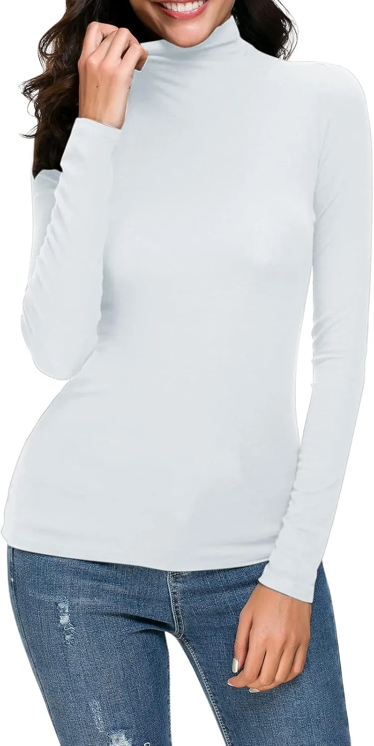 GOKKILRW Womens Mock Neck Long Sleeve Tops Slim Fitted Turtleneck Basic Pullovers Fall Winter Thermal Solid Base Layer Shirts