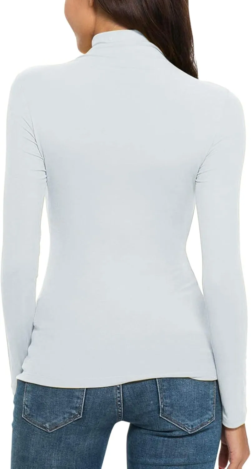 GOKKILRW Womens Mock Neck Long Sleeve Tops Slim Fitted Turtleneck Basic Pullovers Fall Winter Thermal Solid Base Layer Shirts
