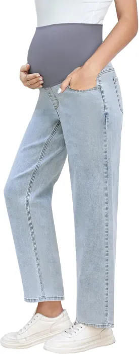 GRAPENT Maternity Jeans for Women Over Belly Comfy Pull On Straight Leg Casual Stretchy Denim Mom Jeans Pregnancy Pants