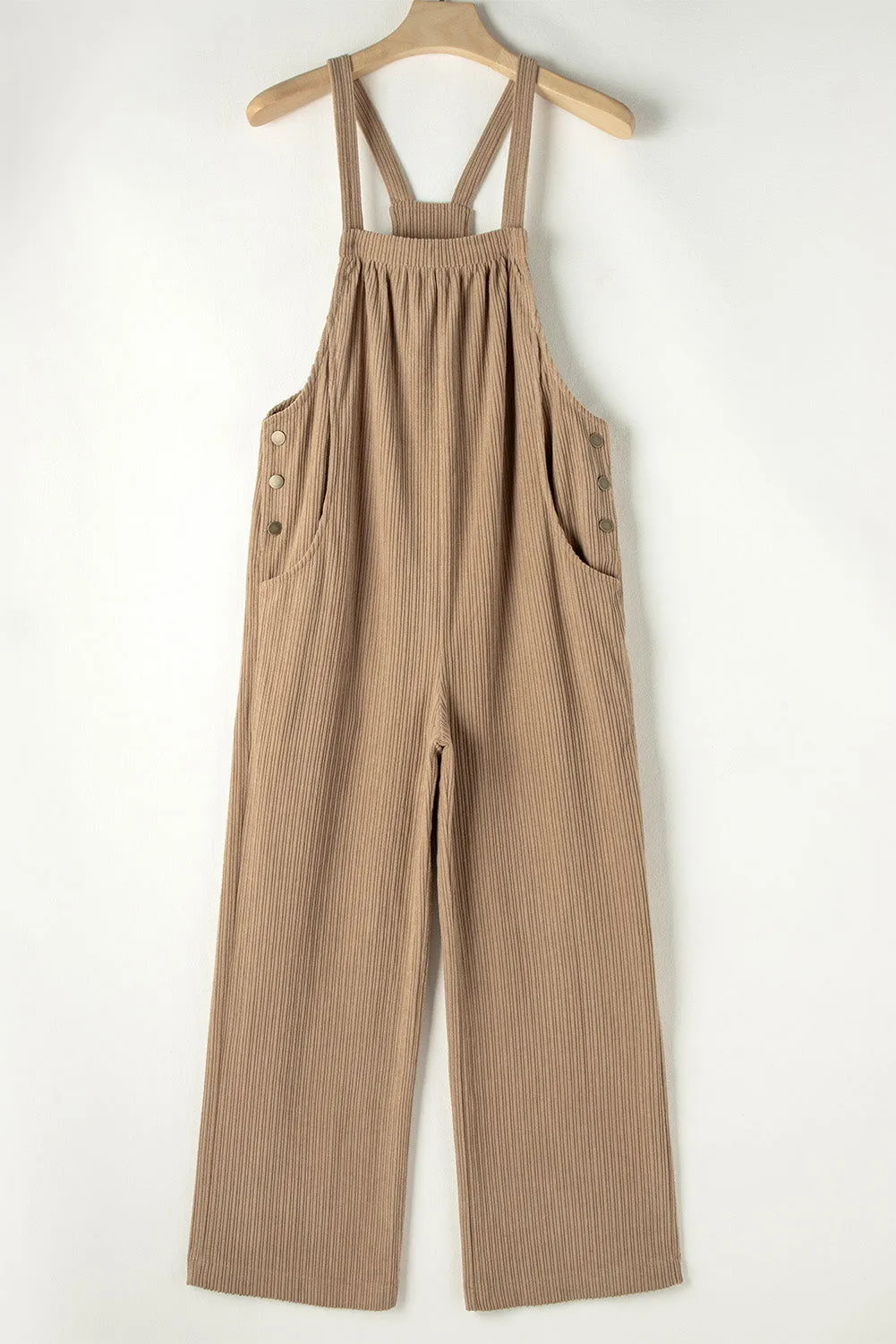 Gray Morn Plain Pocketed Loose Fit Corduroy Overalls