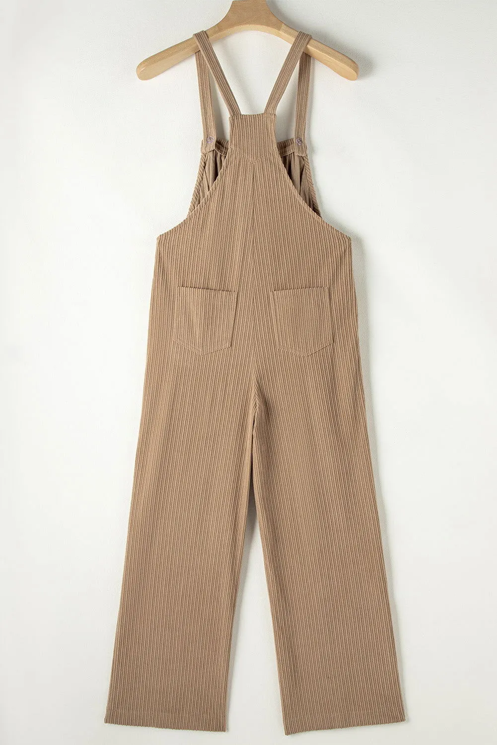 Gray Morn Plain Pocketed Loose Fit Corduroy Overalls
