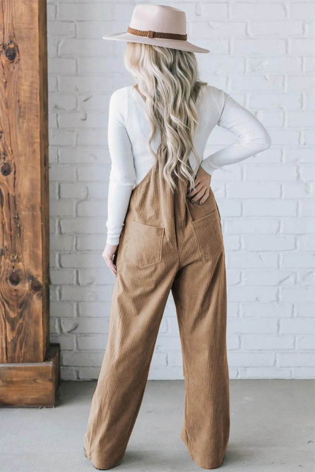 Gray Morn Plain Pocketed Loose Fit Corduroy Overalls