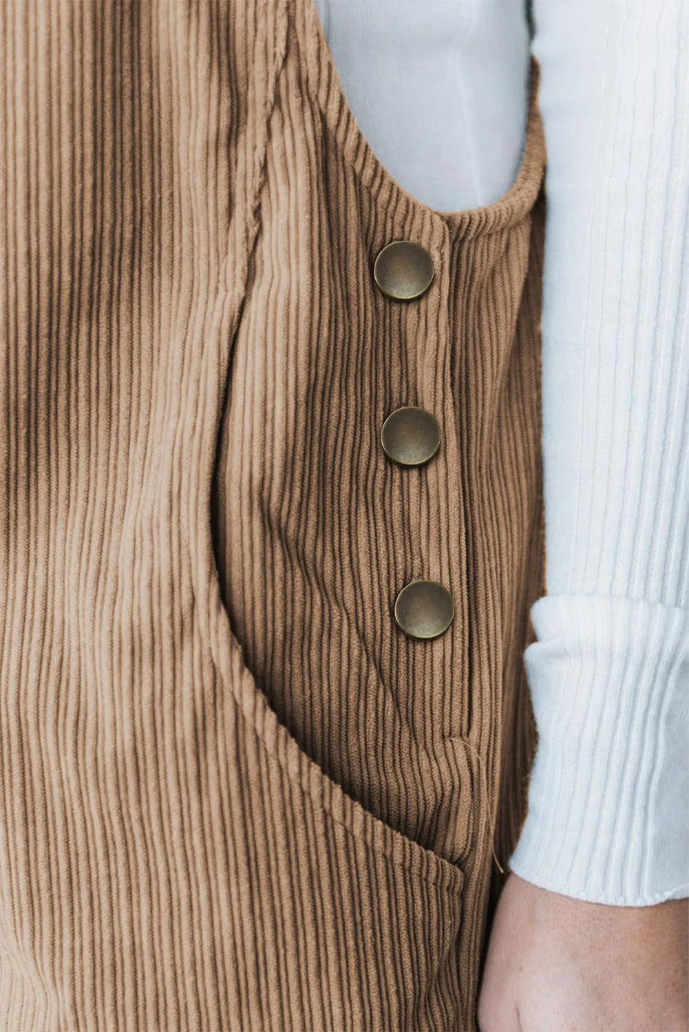 Gray Morn Plain Pocketed Loose Fit Corduroy Overalls