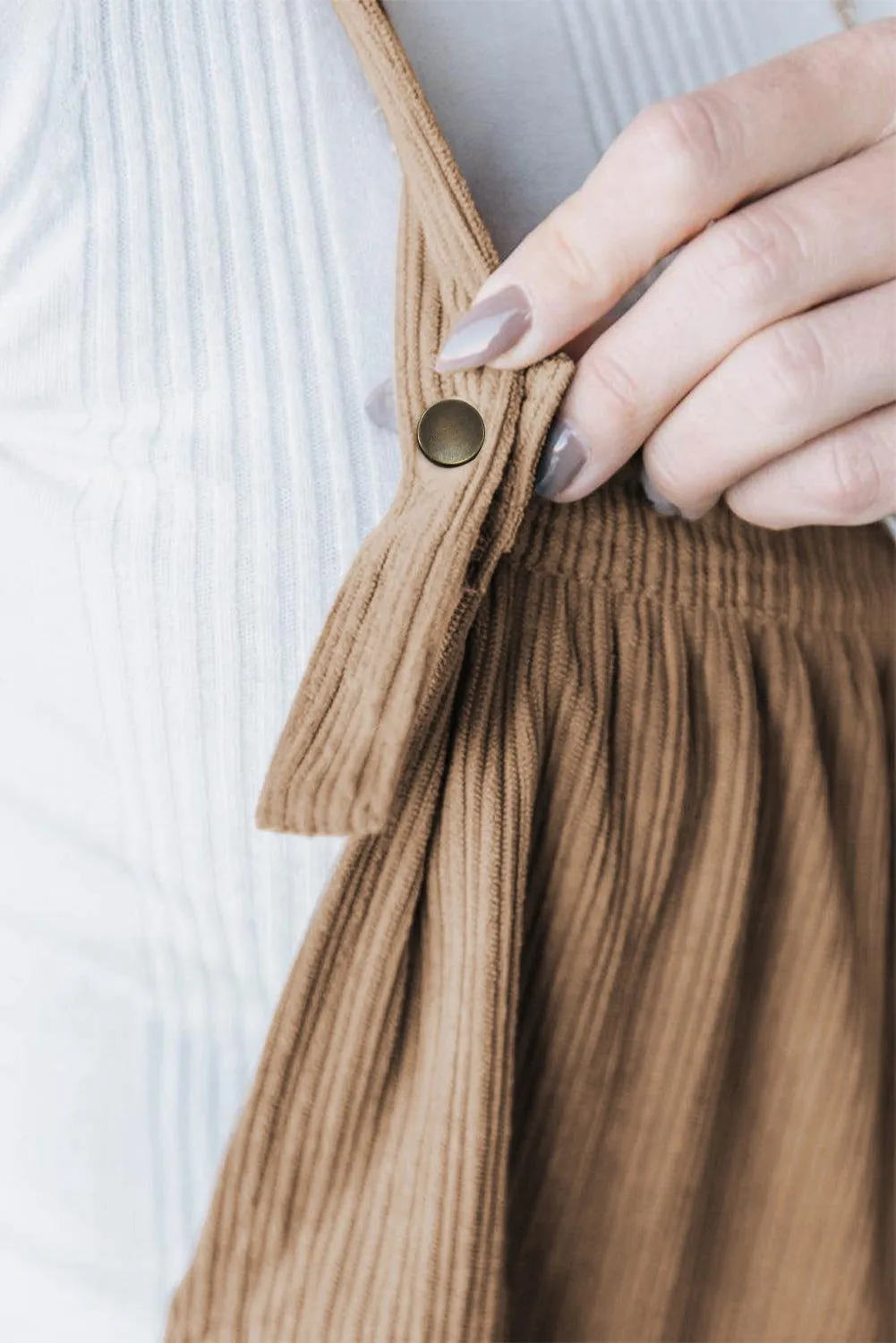 Gray Morn Plain Pocketed Loose Fit Corduroy Overalls