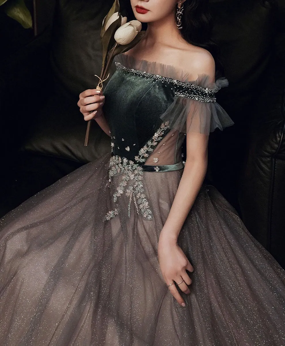 Green Tulle Sequin Long Prom Dress Green Formal Dress