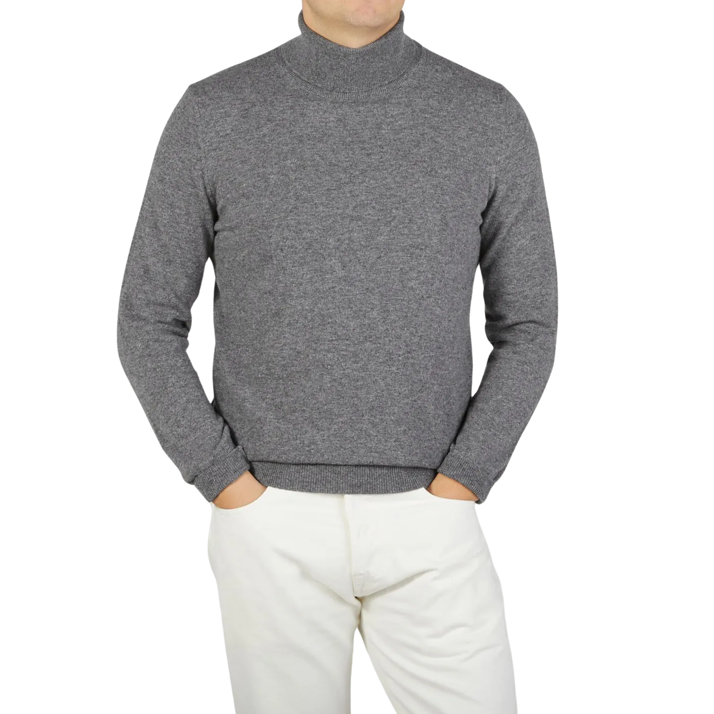 Grey Melange Wool Cashmere Rollneck