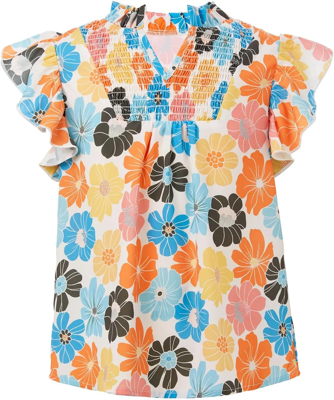 Haloumoning Girls Ruffle Short Sleeve Floral Chiffon Blouses Kids Summer Shirts Tops 5-14 Years