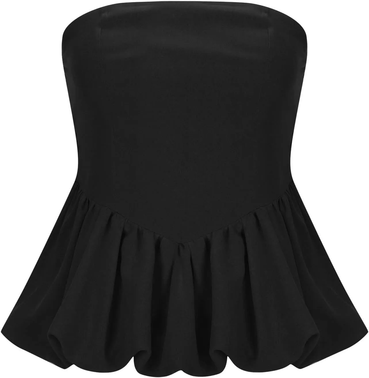 HGps8w Womens Chic Bubble Hem Tube Tops Strapless Off Shoulder Peplum Shirts Sleeveless Going Out Bandeau Tops