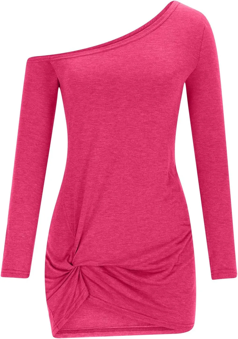 HGps8w Womens Off The Shoulder Sexy Tshirt Dress - Chic Ruched Hem Loose Long Sleeve Pullover Tunic Mini Dresses