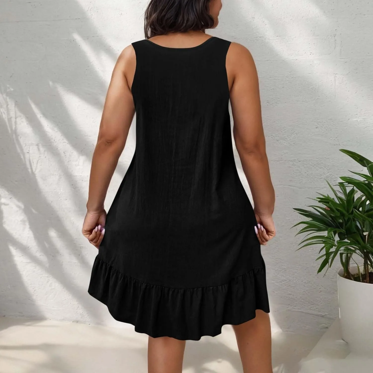 JOAU Women Plus Size Summer Babydoll Tank Dress 2025 Scoop Neck Sleeveless Ruffle A-Line Mini Sundress Beach Vacation Clothes