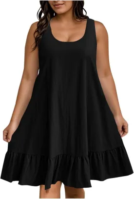 JOAU Women Plus Size Summer Babydoll Tank Dress 2025 Scoop Neck Sleeveless Ruffle A-Line Mini Sundress Beach Vacation Clothes