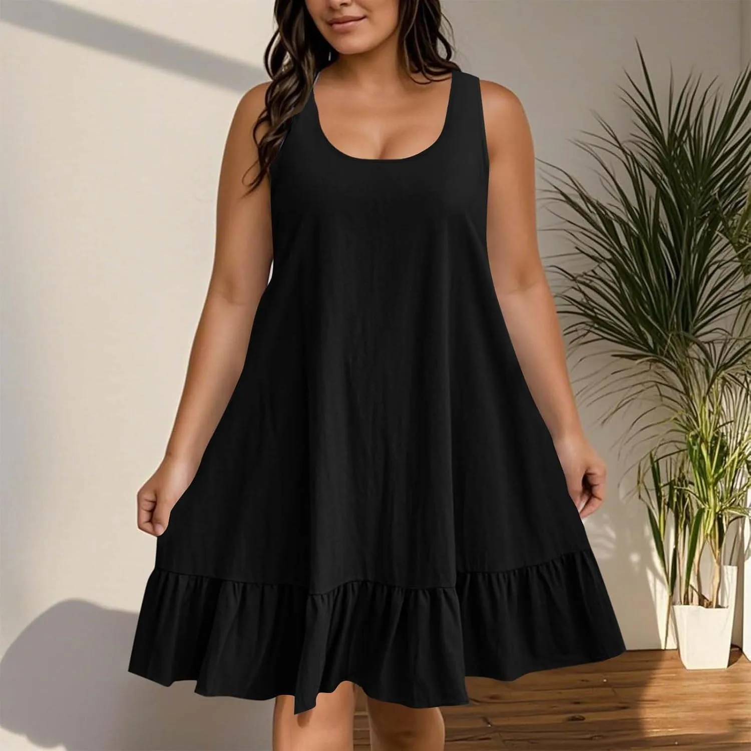 JOAU Women Plus Size Summer Babydoll Tank Dress 2025 Scoop Neck Sleeveless Ruffle A-Line Mini Sundress Beach Vacation Clothes