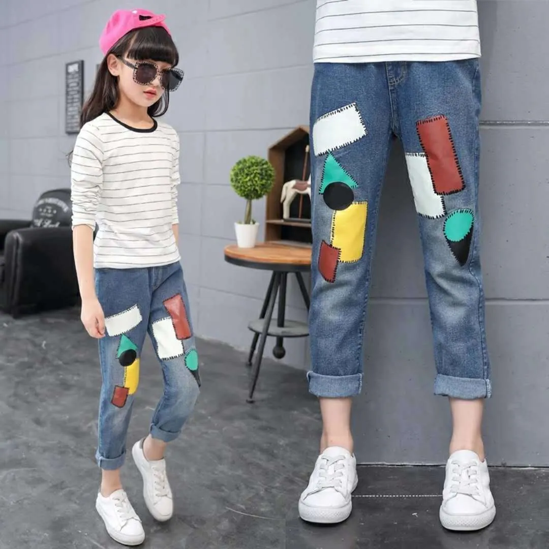 Kids Girls Autumn Casual Pants Spring Printing Kids Girls Children Jeans - GJN0158