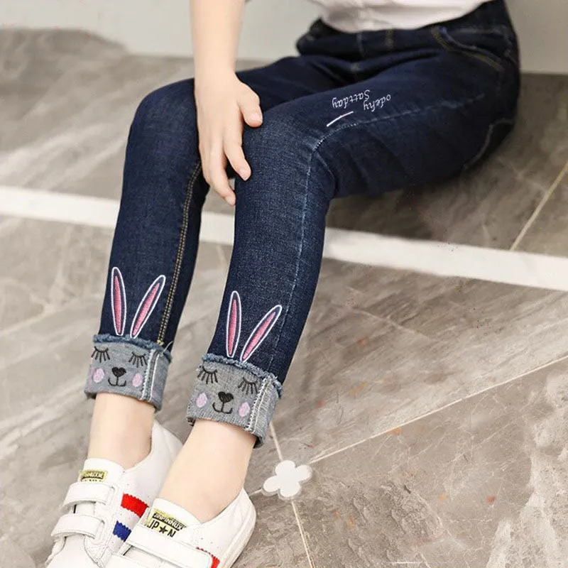 Kids Girls Autumn Casual Pants Spring Printing Kids Girls Children Jeans - GJN0158