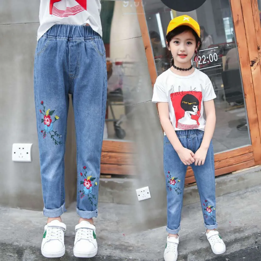 Kids Girls Autumn Casual Pants Spring Printing Kids Girls Children Jeans - GJN0158