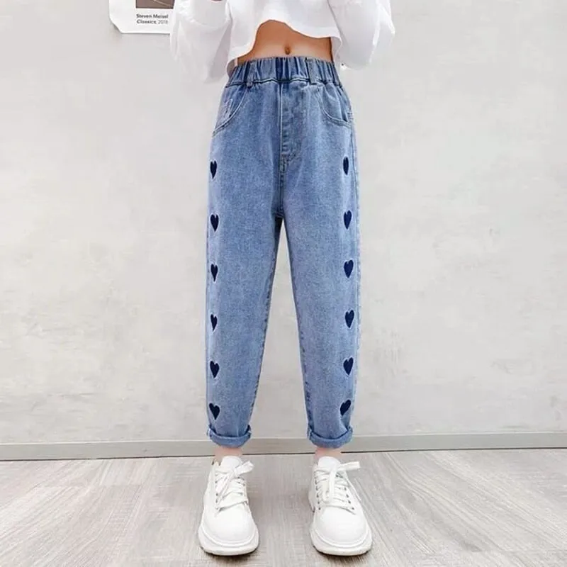 Kids Girls Autumn Casual Pants Spring Printing Kids Girls Children Jeans - GJN0158