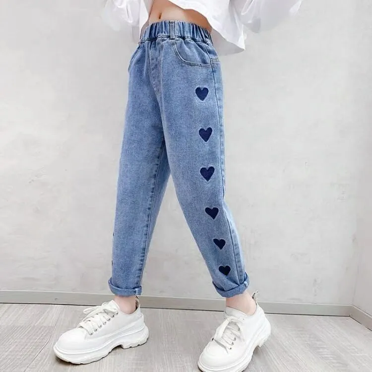 Kids Girls Autumn Casual Pants Spring Printing Kids Girls Children Jeans - GJN0158