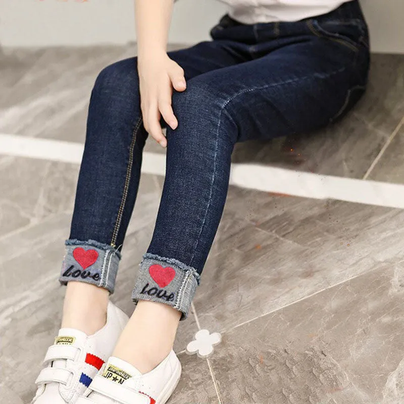 Kids Girls Autumn Casual Pants Spring Printing Kids Girls Children Jeans - GJN0158