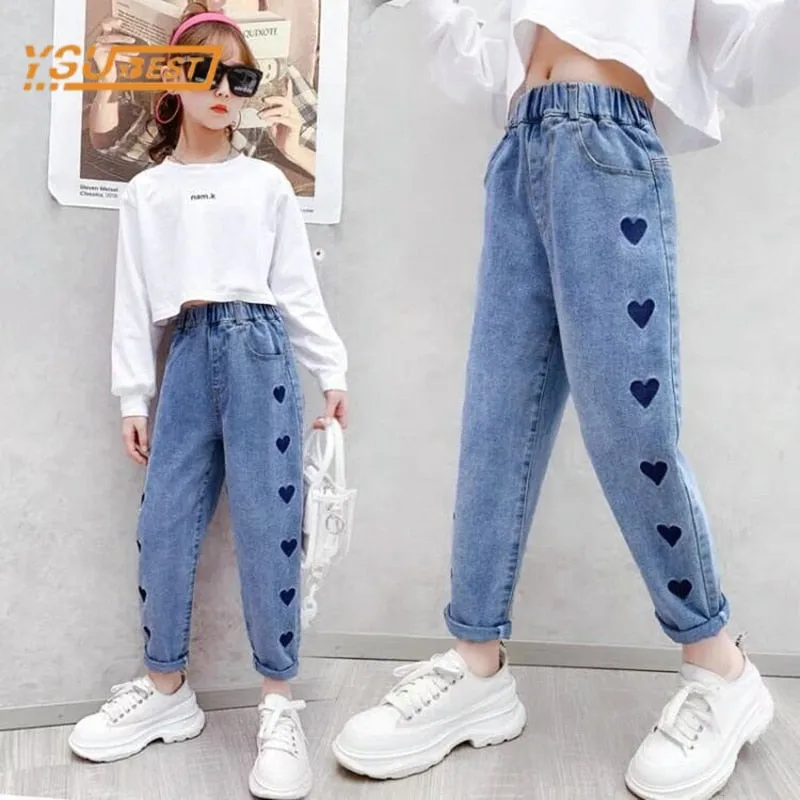 Kids Girls Autumn Casual Pants Spring Printing Kids Girls Children Jeans - GJN0158