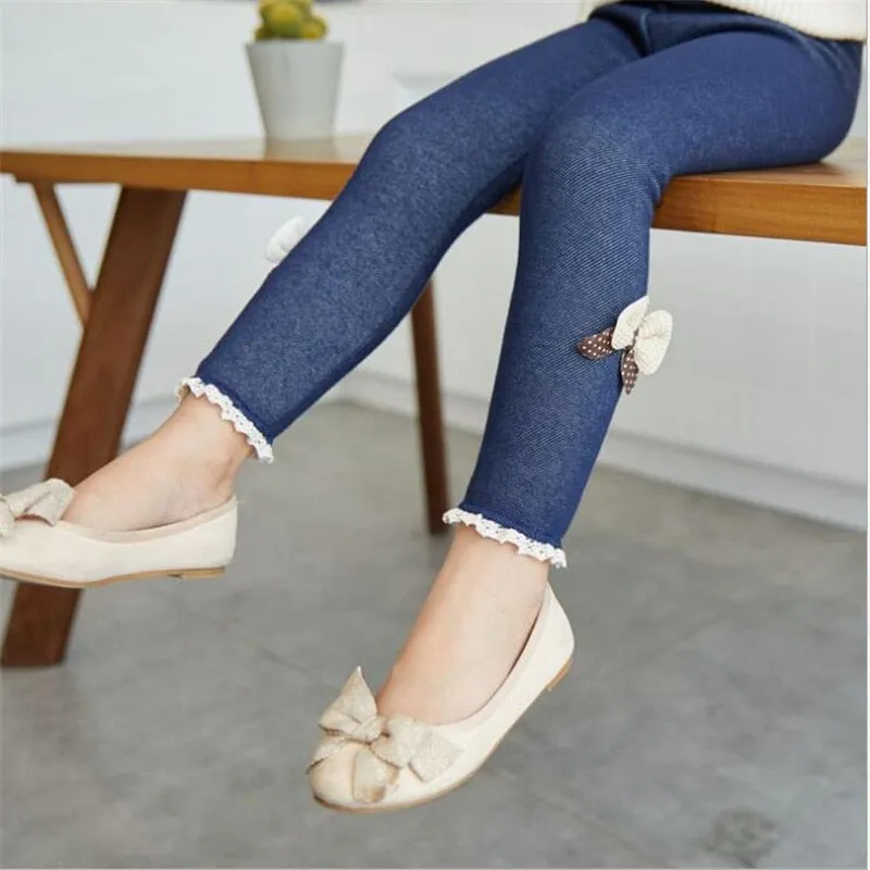 Kids Girls Jeans Children's Denim Pants Spring And Autumn Stretch Girls Bow Pants - GJN0165