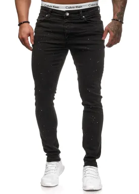 Klok Paint Stained Slim Fit Jeans - Black X0030