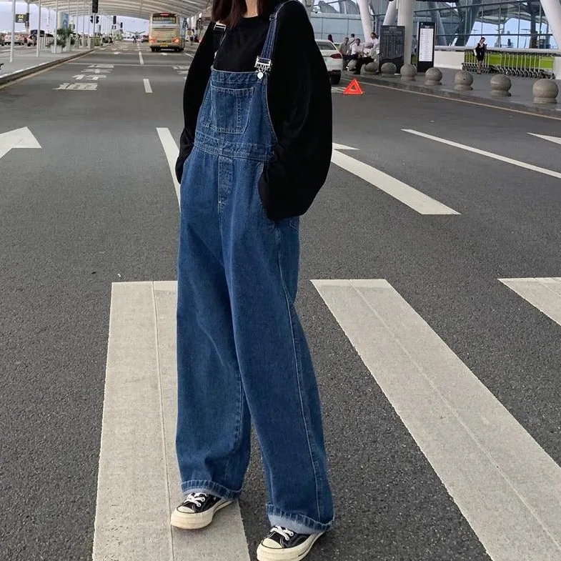 [Korean Style] Gedia Loose Fit Denim Wide Leg Jumpsuit Romper