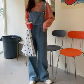 [Korean Style] Gedia Loose Fit Denim Wide Leg Jumpsuit Romper