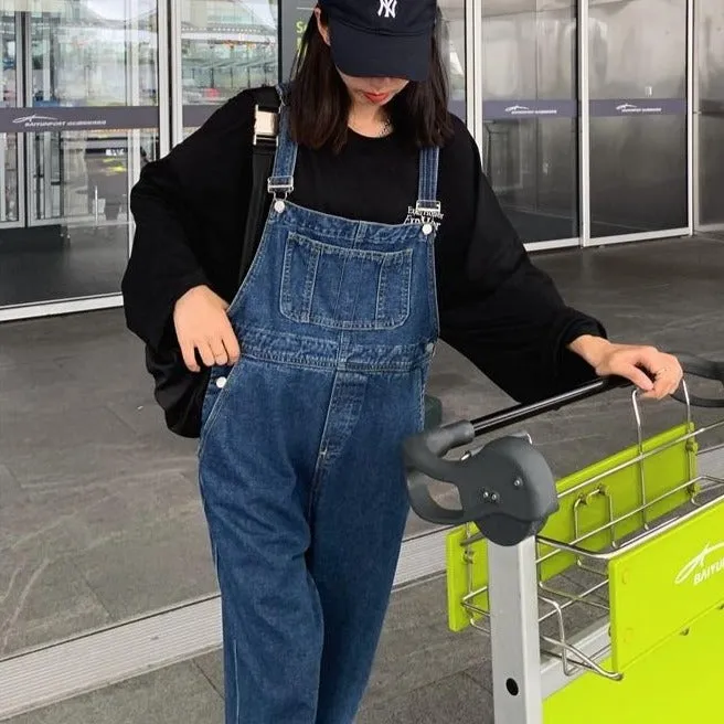 [Korean Style] Gedia Loose Fit Denim Wide Leg Jumpsuit Romper